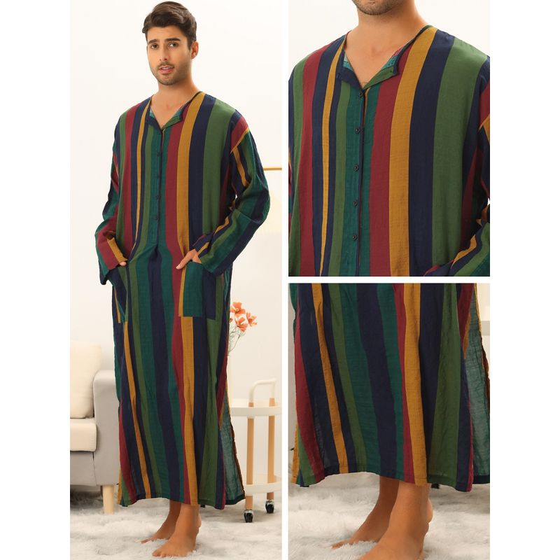 Lars Amadeus Men's Long Sleeves Button Striped Nightgown with Pockets, 5 of 6