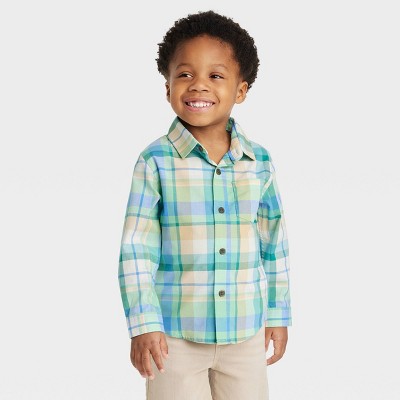 Oshkosh B'gosh Toddler Boys' Plaid Long Sleeve Flannel Shirt - Green :  Target