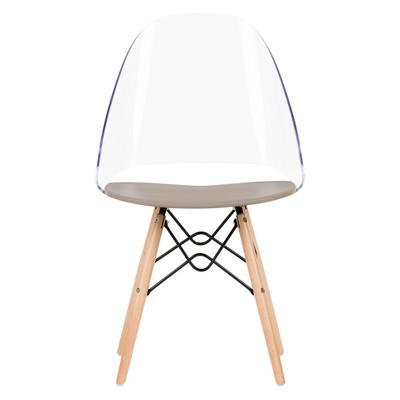 Soft Gray Clear Plastic and Wood Office Chair