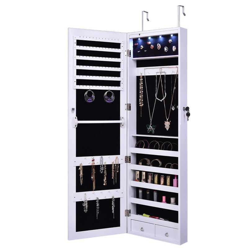 Tangkula Door Mounted Mirrored Jewelry Cabinet Dressing Storage Box with LED lights White, 2 of 8