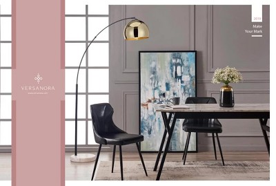 Compact Faux White Marble and Brass Corner Desk