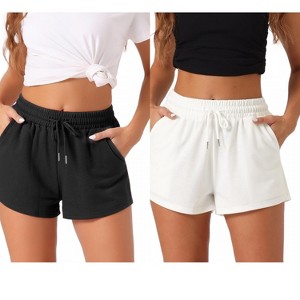 cheibear Women's Comfy Adjustable Drawstring Stretch Pajama Shorts with Pockets 2 Packs - 1 of 4
