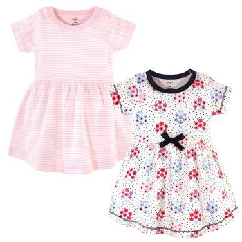 Touched by Nature Baby and Toddler Girl Organic Cotton Short-Sleeve Dresses 2pk, Floral Dot