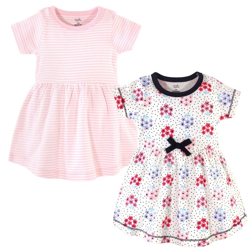 Touched by Nature Baby and Toddler Girl Organic Cotton Short-Sleeve Dresses 2pk, Floral Dot, 1 of 5