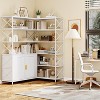 Acekool 6-Tier Corner Bookshelf with Metal Frame & Rattan Door Cabinet, Large Farmhouse L-Shaped Bookcase for Home and Office – Available in White - 4 of 4