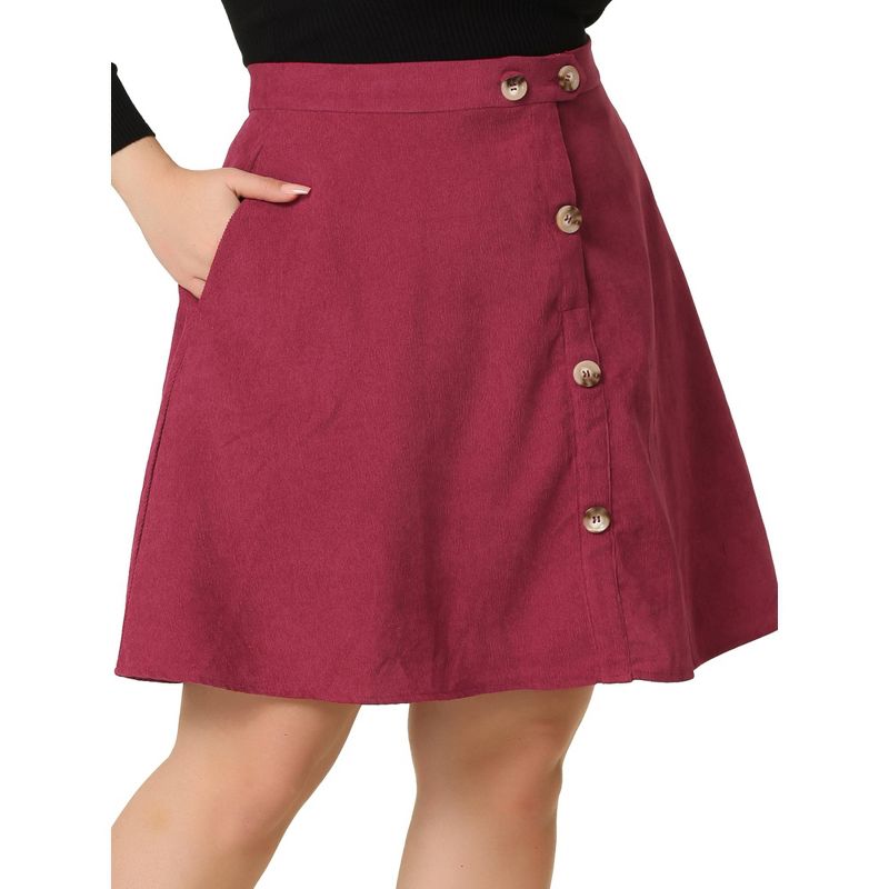 Agnes Orinda Women's Plus Size Corduroy Button Mid-Rise A-Line Mini Skirts, 1 of 6