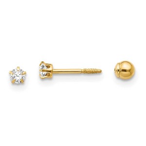 Black Bow Jewelry Kids 14k Yellow Gold & Crystal Reversible 3mm Ball Screw Back Earrings - 1 of 4