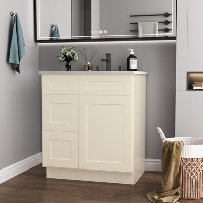 DOMETOUR 30 in. W x 21 in. D x 34.5 in. H in Antique White Plywood Ready to Assemble Floor Vanity Sink Base Kitchen Cabinet with Left Door