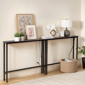 KTMBDW 2 Pack Narrow Console Sofa Table with Power Outlets, Long Couch Table with Metal Frame and Charge Station with 6.5’ Extension Cord for Hallway - 1 of 4