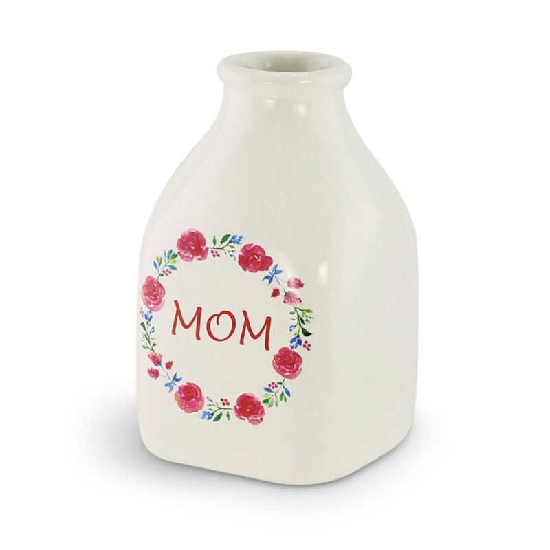 KOVOT Small Ceramic Bud Vase with Beautiful 'MOM' Floral Wreath Design, 4 of 5