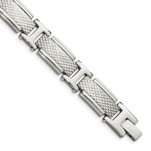 Black Bow Jewelry Men's 12mm Stainless Steel Polished Textured Link Bracelet, 8.5 Inch - 1 of 4
