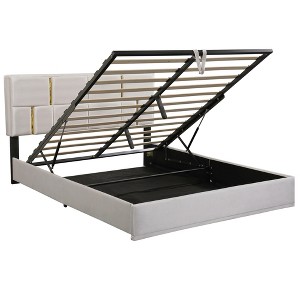 TiramisuBest Contemporary Style 3pc Bedroom Set Queen Size Bed And 2x Nightstands Black Wood Gold Accent Legs - 1 of 4