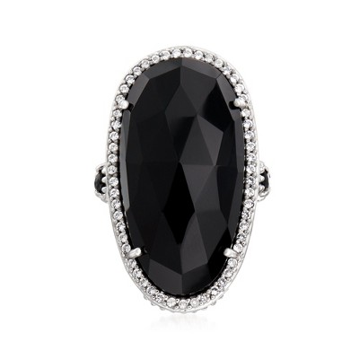Ross-Simons Black Onyx, 0.40 ct. t.w. Black Spinel and .40 ct. t.w. White Topaz Cocktail Ring in Sterling Silver