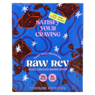 Raw Rev Plant-Based Protein Bar, Double Chocolate Brownie Batter, 12 Bars, 1.6 oz (46 g) Each