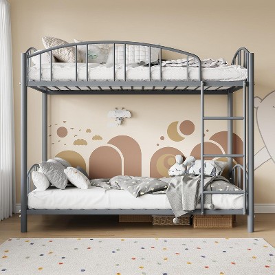 Twin Over Twin Metal Bunk Bed, Heavy-Duty Frame with Arched Guardrails and Safety Ladder, Sturdy Steel Design for Kids, No Box Spring Required.