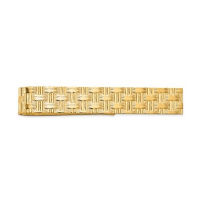 Black Bow Jewelry 14K Yellow Gold Basketweave Tie Bar, 8 x 50mm