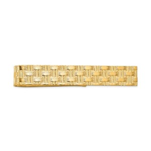 Black Bow Jewelry 14K Yellow Gold Basketweave Tie Bar, 8 x 50mm - 1 of 4