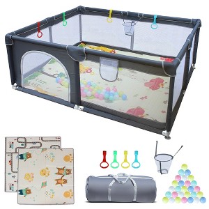 Garvee Small Playpen for Babies, Baby Care Playpen With Basketball Hoop, Carrying Travel Bag, Foldable Playmat, Ocean Balls, Handholds - 1 of 4