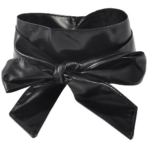 Allegra K Women's Wrap Around Self-Tie Faux Leather Obi Waist Belt Band Black 2.1M - 1 of 4