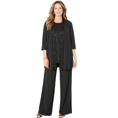 Catherines Women's Plus Size 3-piece Lace Gala Pant Suit - 28 W, Black :  Target