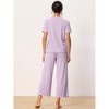 cheibear Women's Pajama Set Ruffle Round Neck Soft Knit Short Sleeve Shirt with Pants Capri Loungewear - 4 of 4