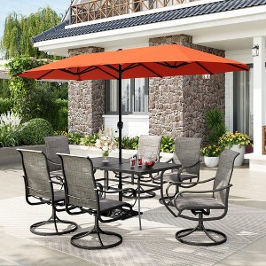 Captiva Designs 8pc Patio Dining Set with Rectangular steel table & Padded Sling Swivel Chairs & Market Umbrella - 1 of 4