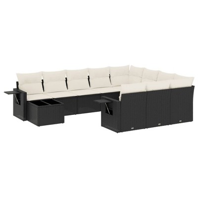 vidaXL 11 Piece Patio Sofa Set with Cushions - Black and Cream