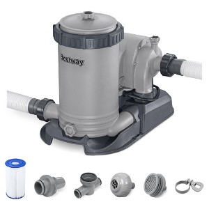 Bestway 2,500 Gallon Filter Pump for Above Ground 300 to 16,400 Gallon Swimming Pools with Customizable Timer, Filter Cartridge, and Set of Adapters - 1 of 4