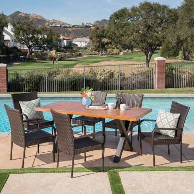 Ariel 7pc Wicker and Concrete Dining Set - Brown - Christopher Knight Home