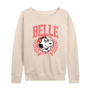 Women's - Peanuts - Belle Collegiate Lightweight French Terry Wide Neck Long Sleeve Shirt - 1 of 4