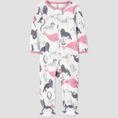 Image of Baby Girls' Penguin Footed Pajamas - Just One You® made by carter's Ivory/Pink Newborn