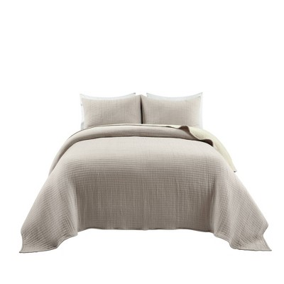 Neutral Off-White Cotton King Reversible Quilt Set