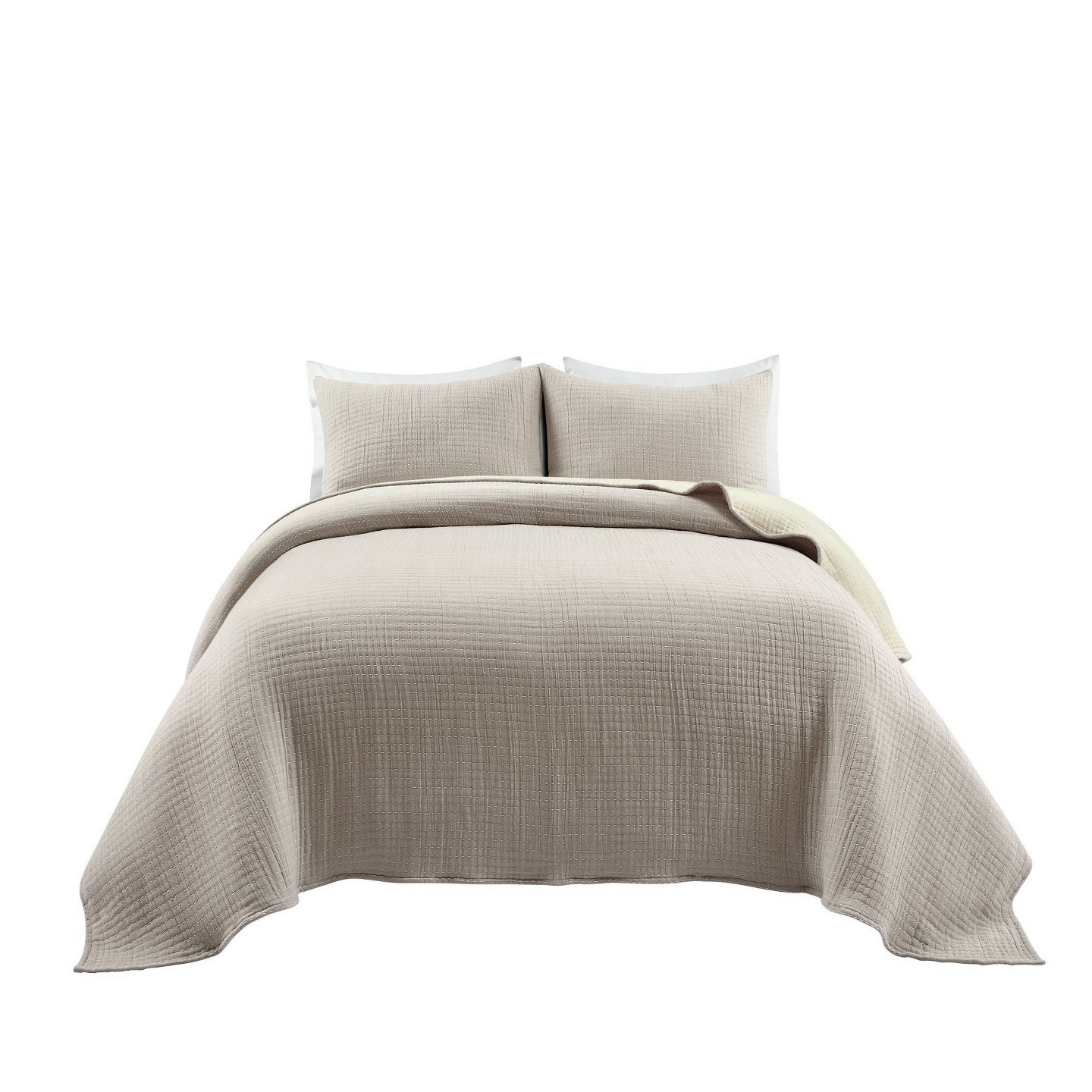 Постельное бельё Lush Decor 3pc King Pickstitch Quilt/Coverlet Neutral/Off White - Lush Décor: Bedding Set with Shams, Oeko-Tex Certified, цвет: Белый — фото 5