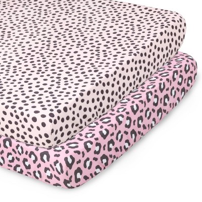 The Peanutshell Fitted Playard Sheets for Baby Girls' - Pink Cheetah Animal Print - 2pk