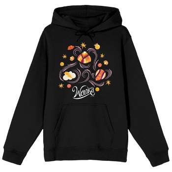 Wonka Different Candy Objects Long Sleeve Black Adult Hooded Sweatshirt-XXL