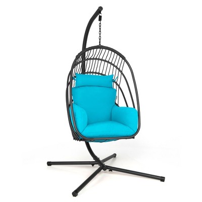 Costway Hanging Folding Egg Chair with Stand Soft Cushion Pillow Swing Hammock Turquoise\Grey\Red