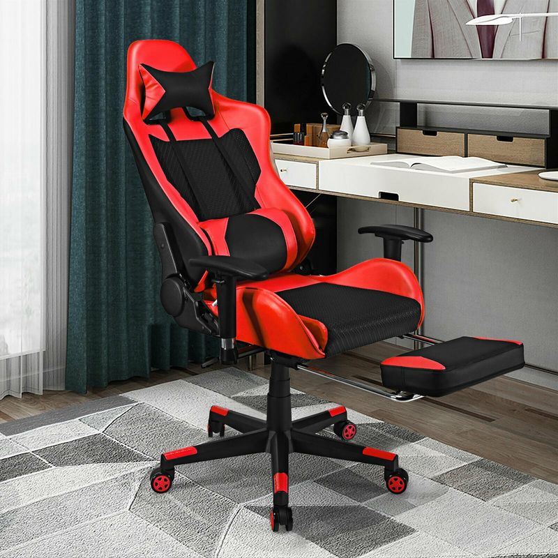 Costway  Gaming Chair Massage Reclining Racing Office Computer Chair with Footrest Red, 2 of 11