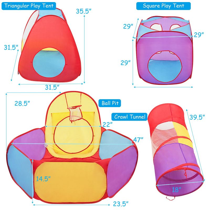 Costway 7pc Kids Ball Pit Play Tents & Tunnels Pop Up Baby Toy Gifts, 2 of 10