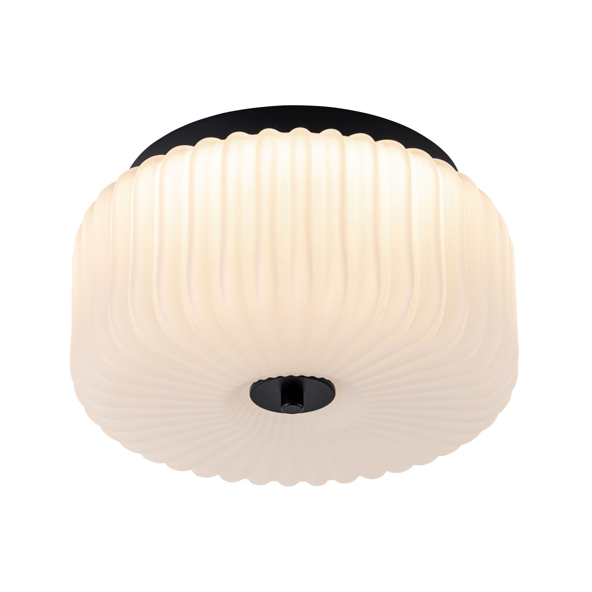 C Cattleya 10.75 in. Black Flush Mount Ceiling Light with White Frosted Ribbed Glass Shade