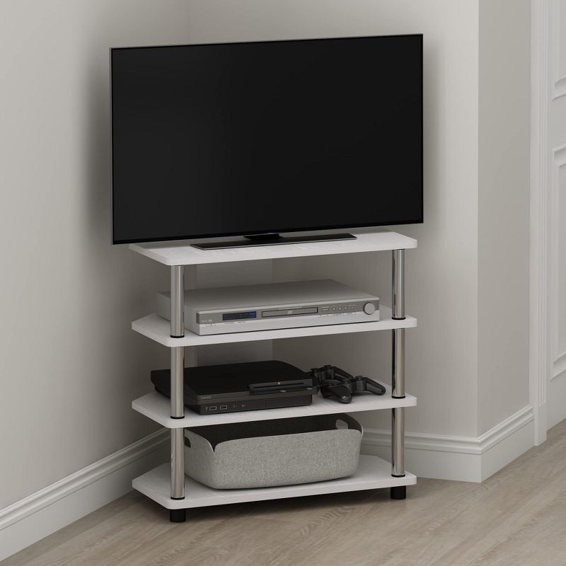 Furinno Econ Easy Assembly 4-Tier Petite Entertainment Center TV Stand for TV up to 25 Inch with White Oak/Stainless Steel Tubes, 1 of 5