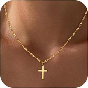 Women's 18K Real Gold Plated Eternal Cross Necklace, Non-Tarnish Waterproof Minimalist Religious Jewelry | Sacred Gift for Easter Christian Faith - 1 of 4