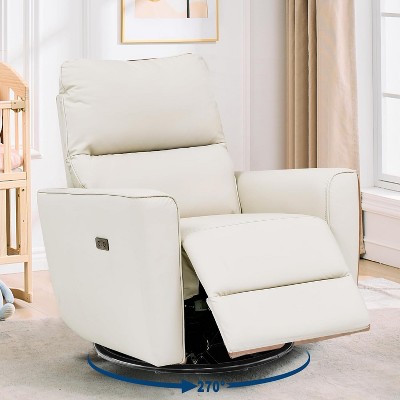 Power Swivel Glider Recliner Chair, PU Leather, Electric Rocker with USB Port, Lumbar Support, for Living Room, Bedroom, Nursery