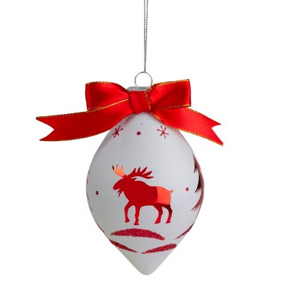 Northlight 5" Red and White Moose Christmas Teardrop Ornament