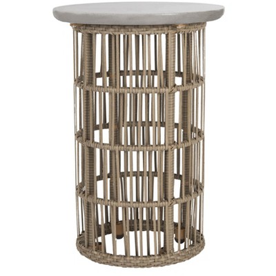 Fane 16'' Dark Grey Concrete & Rattan Round Side Table