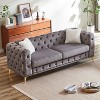 GDFStudio Branik 82.5" Mid-Century Modern Wooden Velvet Upholstered Sofa with Chesterfield Tufted Buttons, 2 Pillows and Metal Legs - 2 of 4