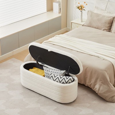 NicBex Boucle Fabric Storage Ottoman Bench,Upholstered Storage Ottoman with Sturdy Hinge,Storage Bench for Living Room,Bedroom,White