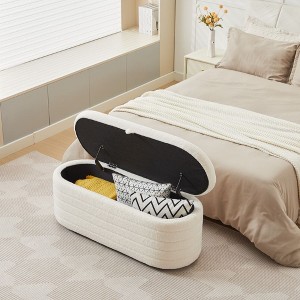 NicBex Boucle Fabric Storage Ottoman Bench,Upholstered Storage Ottoman with Sturdy Hinge,Storage Bench for Living Room,Bedroom,White - 1 of 4