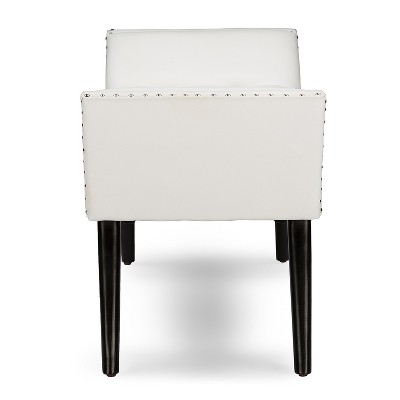 Tamblin Large White Faux Leather Mid-Century Modern Ottoman Bench
