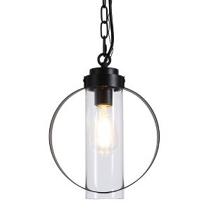 DAKAFUL Industrial Pendant Light with Metal Ring&Clear Glass,Adjustable Height Hanging Fixture with E26 Base for Kitchen, Bedroom, Bar(Black) - 1 of 4