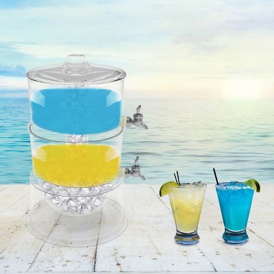 Hastings Home 2-Tier Shatterproof 1.7 Gallon Beverage Dispenser with Stackable Layers, Inner Ice Cylinders, and Spigots